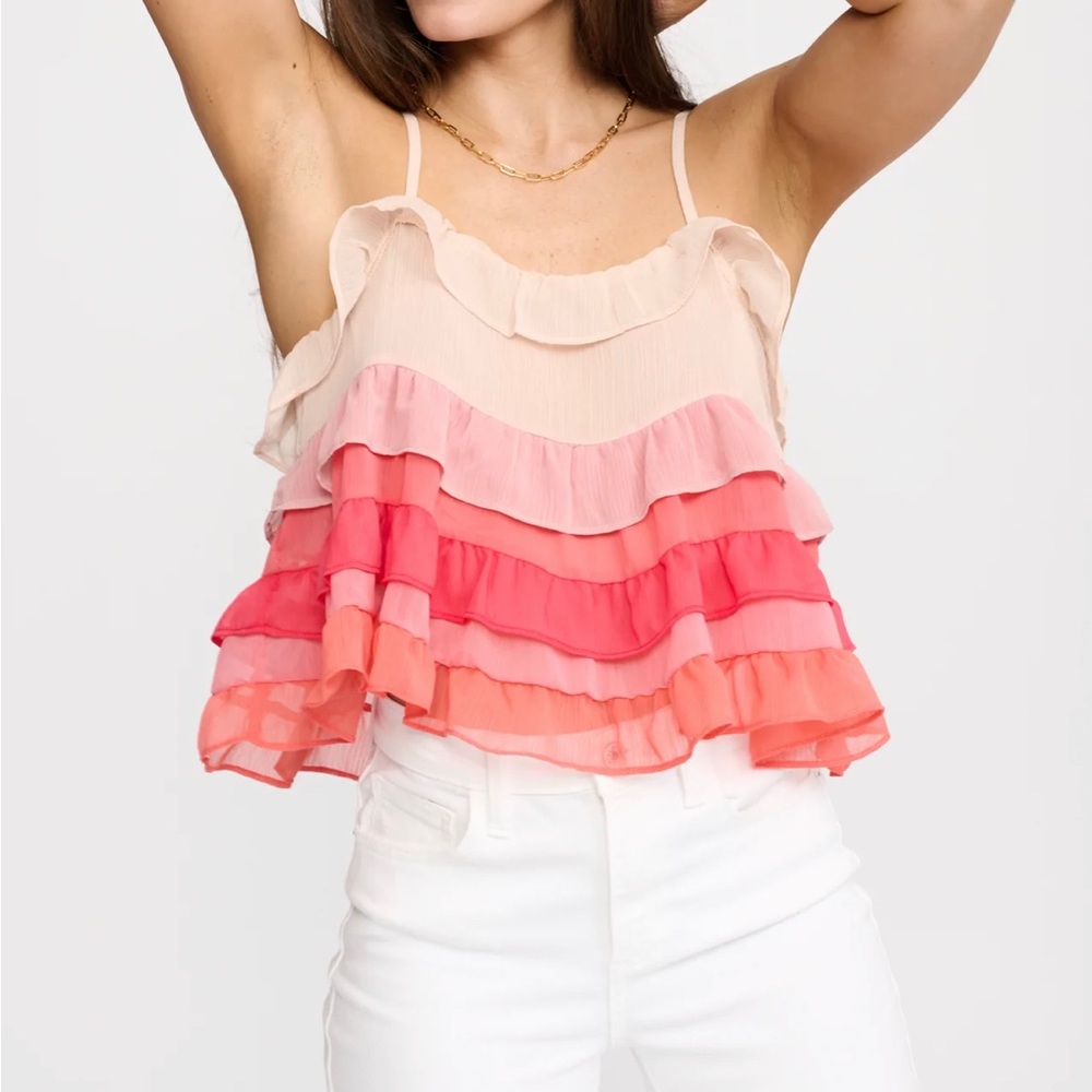 Vestique Pink Ruffle Tank Top